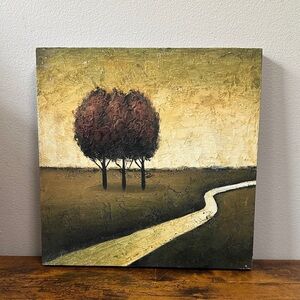 Rustic Landscape Art with Red Trees